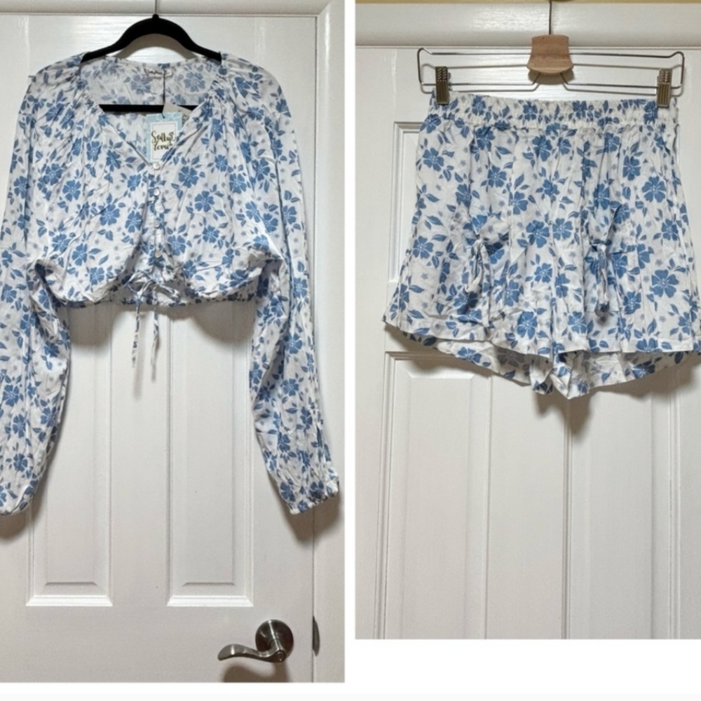 Blue and White Floral  Short Set